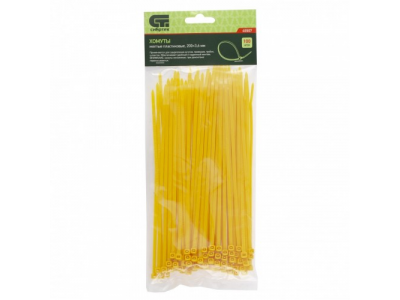 Хомуты, 200 x 3,6 мм, пластиковые, желтые, 100 шт Сибртех